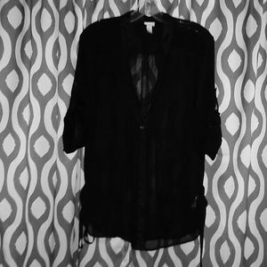 Vanity Large Black Sheer 3/4 Sleeve Blouse